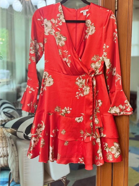 Bar III Dresses & Skirts - Bar III Red Floral Wrap Dress with Tie Waist